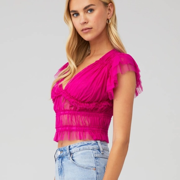 Free People Making Me Smile Ruched Mesh Top - Picture 2 of 11
